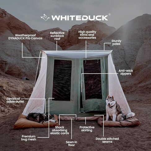 WHITEDUCK PROTA 4-Season Waterproof Canvas Cabin Tent w/Windows and Awning for 4-8 People - Perfect for Family Camping, Hunting (Deluxe 10' x 14', Olive) in Kuwait