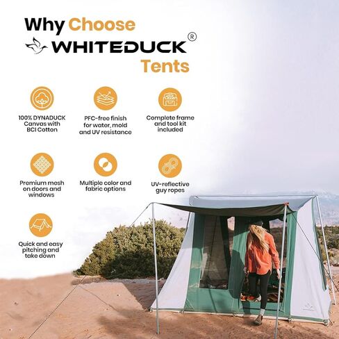 WHITEDUCK PROTA 4-Season Waterproof Canvas Cabin Tent w/Windows and Awning for 4-8 People - Perfect for Family Camping, Hunting (Deluxe 10' x 14', Olive) in Kuwait
