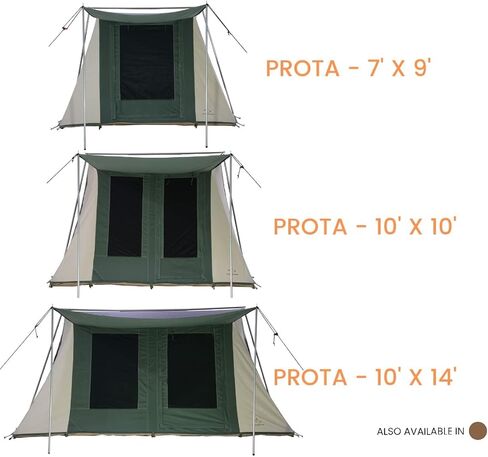 WHITEDUCK PROTA 4-Season Waterproof Canvas Cabin Tent w/Windows and Awning for 4-8 People - Perfect for Family Camping, Hunting (Deluxe 10' x 14', Olive) in Kuwait