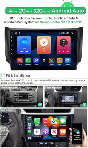 ASURE راديو ستيريو للسيارة مقاس 10.1 بوصة لسيارة Nissan Sentra 2013 2014 2015، 4Core 2G+32G Android GPS Navigation Dash Unit مع Wireless Carplay Android Auto، مشغل وسائط متعددة بشاشة لمس 1280 × 800 in Kuwait