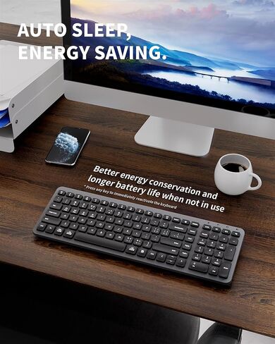 Compact Bluetooth & 2.4Ghz Keyboard Wireless - Multi-Device Quiet Wireless Keyboard - 106 Keys Full Size Keyboard for iPad, Tablet, Laptop, Computer, PC, Notebook, Windows, Mac, Chrome OS, Android in Kuwait