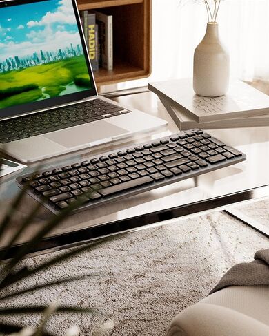 Compact Bluetooth & 2.4Ghz Keyboard Wireless - Multi-Device Quiet Wireless Keyboard - 106 Keys Full Size Keyboard for iPad, Tablet, Laptop, Computer, PC, Notebook, Windows, Mac, Chrome OS, Android in Kuwait