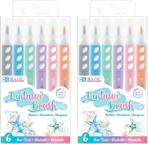 BAZIC Brush Markers 6 Pastel Colors, Fine Line Washable Coloring Marker, Non Toxic Drawing Gift for Art School Supplies (6/Pack), 1-Pack in Saudi Arabia