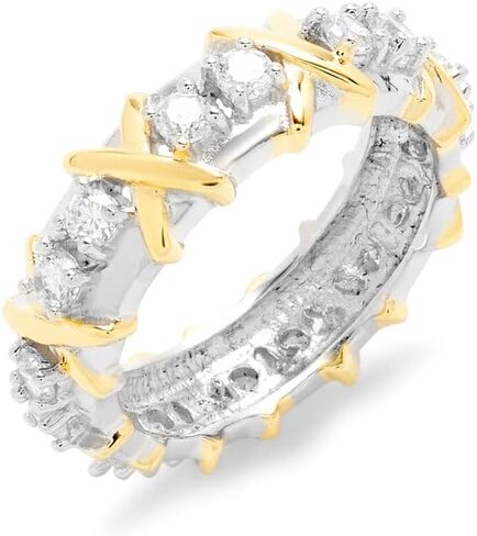 Sterling Silver & Gold Tone Designer Style CZ X Ring (ring sizes 5 to 9) - Women's Fashion Ring - Sterling Silver Ring for Her - Alternative Wedding Ring - Gift for Her - Birthday Gift - Gifts for Mom in Kuwait