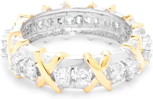 Sterling Silver & Gold Tone Designer Style CZ X Ring (ring sizes 5 to 9) - Women's Fashion Ring - Sterling Silver Ring for Her - Alternative Wedding Ring - Gift for Her - Birthday Gift - Gifts for Mom in Kuwait
