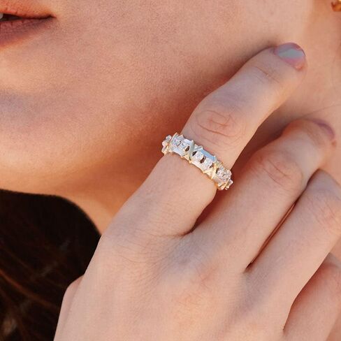 Sterling Silver & Gold Tone Designer Style CZ X Ring (ring sizes 5 to 9) - Women's Fashion Ring - Sterling Silver Ring for Her - Alternative Wedding Ring - Gift for Her - Birthday Gift - Gifts for Mom in Kuwait