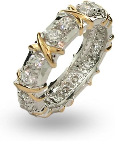 Sterling Silver & Gold Tone Designer Style CZ X Ring (ring sizes 5 to 9) - Women's Fashion Ring - Sterling Silver Ring for Her - Alternative Wedding Ring - Gift for Her - Birthday Gift - Gifts for Mom in Kuwait