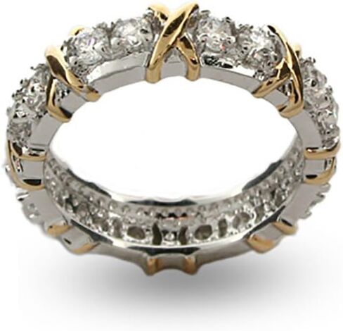 Sterling Silver & Gold Tone Designer Style CZ X Ring (ring sizes 5 to 9) - Women's Fashion Ring - Sterling Silver Ring for Her - Alternative Wedding Ring - Gift for Her - Birthday Gift - Gifts for Mom in Kuwait