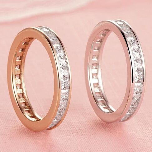 3mm 14K Gold Plated Wedding Band Round Cubic Zirconia Full Eternity Stackable Engagement Ring For Women Size 5-9 in Saudi Arabia
