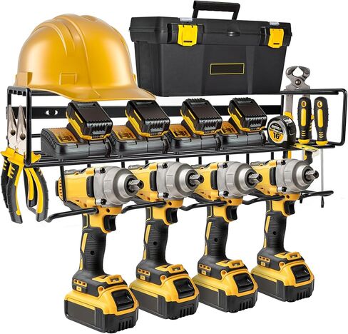 Heavy Duty Power Tool Organizer - 3 Layer Drill Holder Wall Mount - Cordless Tool Storage Organizer with Heavier Gauge Wire - Utility Tool Rack for Drills, Batteries, Pliers, Screwdrivers, Hammers in Saudi Arabia