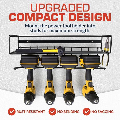 Heavy Duty Power Tool Organizer - 3 Layer Drill Holder Wall Mount - Cordless Tool Storage Organizer with Heavier Gauge Wire - Utility Tool Rack for Drills, Batteries, Pliers, Screwdrivers, Hammers in Saudi Arabia