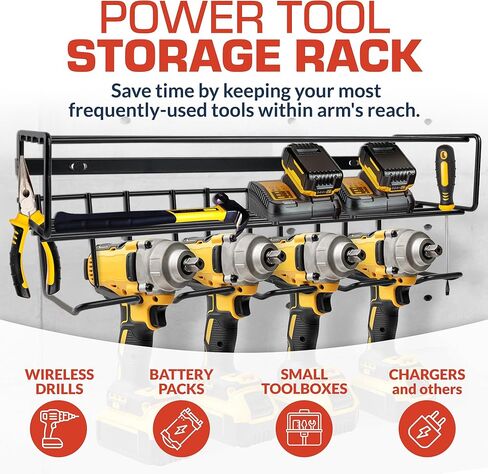 Heavy Duty Power Tool Organizer - 3 Layer Drill Holder Wall Mount - Cordless Tool Storage Organizer with Heavier Gauge Wire - Utility Tool Rack for Drills, Batteries, Pliers, Screwdrivers, Hammers in Saudi Arabia