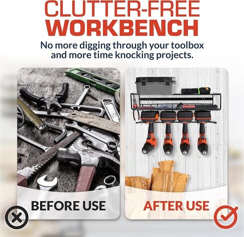 Heavy Duty Power Tool Organizer - 3 Layer Drill Holder Wall Mount - Cordless Tool Storage Organizer with Heavier Gauge Wire - Utility Tool Rack for Drills, Batteries, Pliers, Screwdrivers, Hammers in Saudi Arabia