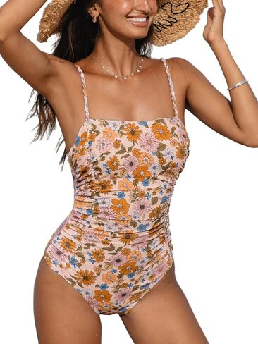 CUPSHE Women's One Piece Swimsuit Tummy Control Ruched Bathing Suit Square Neck Adjustable Straps in Saudi Arabia