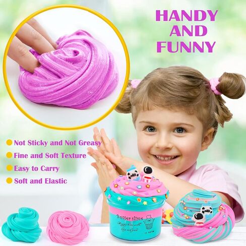 Two-Color Scented Slime, Funny Butter Slime, with 2 Fun Slime Add Ins, Pre-Made Slime for Kids, 6-12 Year Old Stress Relief Toys, Super Soft Party Favors Sludge Toy in Saudi Arabia