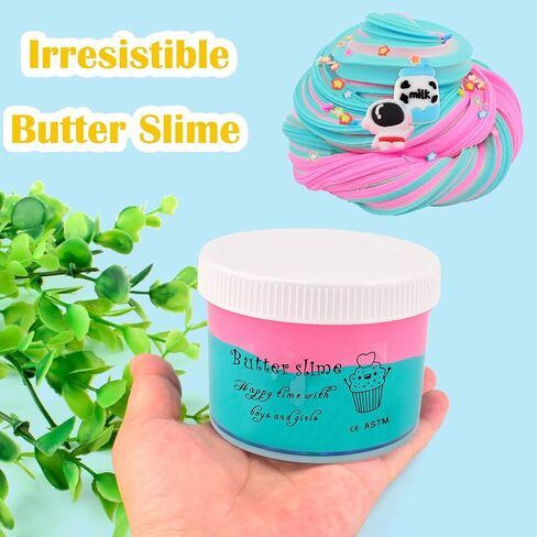 Two-Color Scented Slime, Funny Butter Slime, with 2 Fun Slime Add Ins, Pre-Made Slime for Kids, 6-12 Year Old Stress Relief Toys, Super Soft Party Favors Sludge Toy in Saudi Arabia