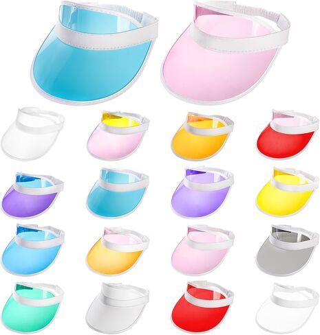 16 عبوة من قبعات واقية من الشمس، قبعة بلاستيكية بلون الحلوى للجنسين، قبعة سياحية شفافة للحماية، قبعة جولف للشاطئ قابلة للتعديل للحماية من الشمس، للنساء والرجال، والأنشطة الرياضية الخارجية (16 لونًا) in Kuwait