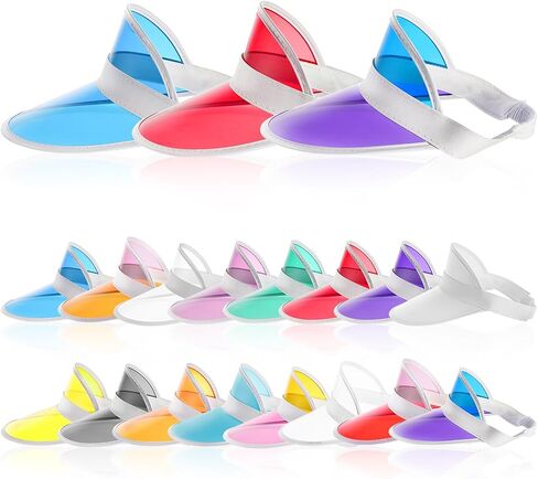 16 عبوة من قبعات واقية من الشمس، قبعة بلاستيكية بلون الحلوى للجنسين، قبعة سياحية شفافة للحماية، قبعة جولف للشاطئ قابلة للتعديل للحماية من الشمس، للنساء والرجال، والأنشطة الرياضية الخارجية (16 لونًا) in Kuwait