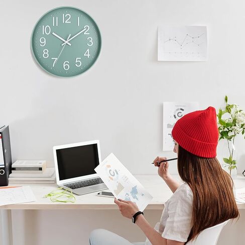 Esteopt Wall Clock 12" Silent Non-Ticking Modern Wall Clocks Battery Operated for Office, Home, Bathroom, Kitchen, Bedroom, School, Living Room (Black&Silver) (Greyrosegold12'') in Saudi Arabia