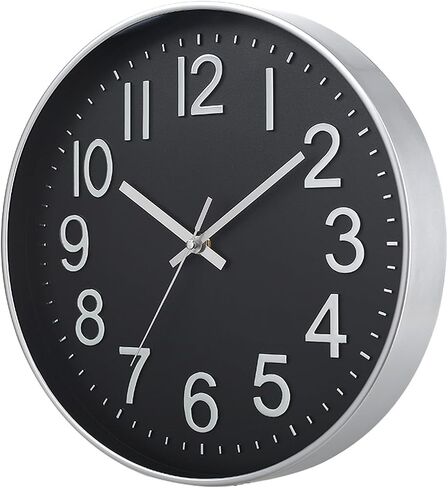 Esteopt Wall Clock 12" Silent Non-Ticking Modern Wall Clocks Battery Operated for Office, Home, Bathroom, Kitchen, Bedroom, School, Living Room (Black&Silver) (Greyrosegold12'') in Saudi Arabia