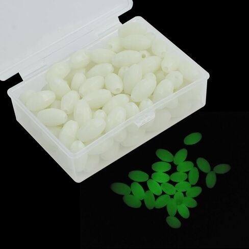 AGOOL Glow Fishing Beads Saltwater, 100/200 pcs Luminous Fishing Beads Hard Plastic Glow in The Dark Beads Fish Lures Jig Fishing Rigs Fishing Tackle Tools in Saudi Arabia