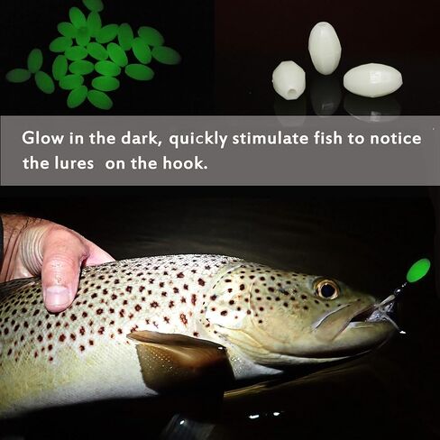 AGOOL Glow Fishing Beads Saltwater, 100/200 pcs Luminous Fishing Beads Hard Plastic Glow in The Dark Beads Fish Lures Jig Fishing Rigs Fishing Tackle Tools in Saudi Arabia