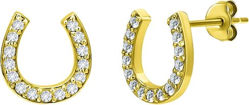 Sea of Ice Sterling Silver CZ Cubic Zirconia Dainty Evil Eye, Infinity, Hamsa Hand of God, Horseshoe, Moon Minimalist Stud Earrings for Women - Elegant Sterling Silver Earrings for Women – Nickel-Free in Kuwait