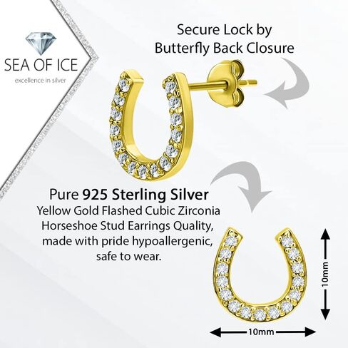 Sea of Ice Sterling Silver CZ Cubic Zirconia Dainty Evil Eye, Infinity, Hamsa Hand of God, Horseshoe, Moon Minimalist Stud Earrings for Women - Elegant Sterling Silver Earrings for Women – Nickel-Free in Kuwait