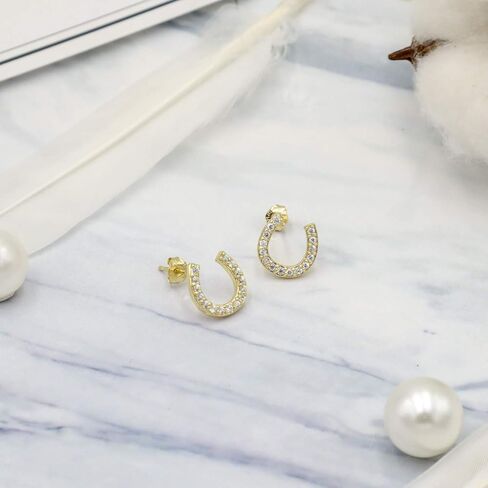 Sea of Ice Sterling Silver CZ Cubic Zirconia Dainty Evil Eye, Infinity, Hamsa Hand of God, Horseshoe, Moon Minimalist Stud Earrings for Women - Elegant Sterling Silver Earrings for Women – Nickel-Free in Kuwait