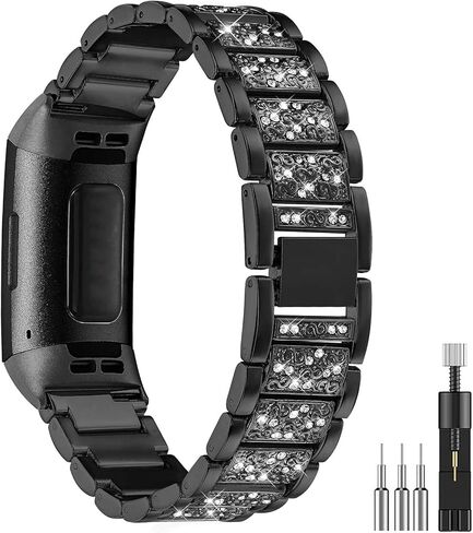 Compatible with Fitbit Charge 2 Bands for Women Men, Adjustable Metal Charge 2 Replacement Bands, Bling Watch Band in Saudi Arabia