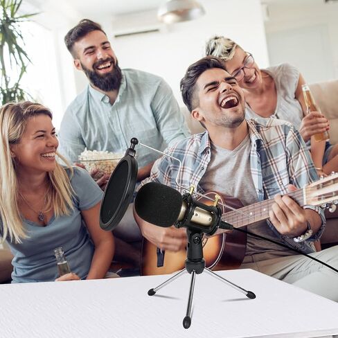 ميكروفون هاتف الكمبيوتر، ميكروفون بث مكثف 3.5 ملم، توصيل وتشغيل ميكروفون مع حامل ثلاثي القوائم، فلتر بوب لألعاب البودكاست والغناء على اليوتيوب للكمبيوتر المكتبي والكمبيوتر المحمول (وردي) in Kuwait