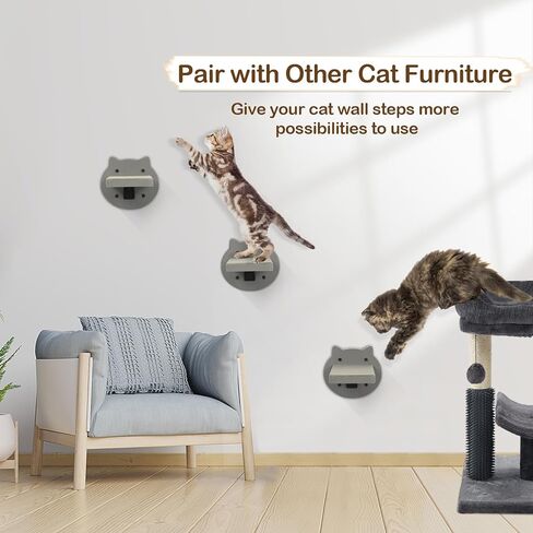 3 عبوات من أرفف تسلق القطط على الحائط، أرفف على الحائط للقطط مع وسادة خدش، أثاث حائط للقطط، خطوات حائط للقطط من أجل لعب تسلق النوم، سلالم القطط، أرجوحة للقطط (أسود) in Kuwait