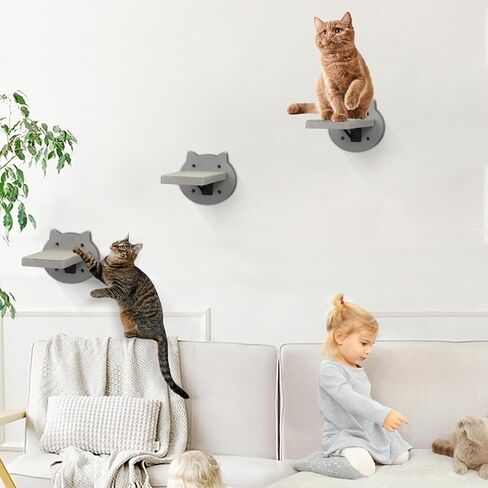 3 عبوات من أرفف تسلق القطط على الحائط، أرفف على الحائط للقطط مع وسادة خدش، أثاث حائط للقطط، خطوات حائط للقطط من أجل لعب تسلق النوم، سلالم القطط، أرجوحة للقطط (أسود) in Kuwait