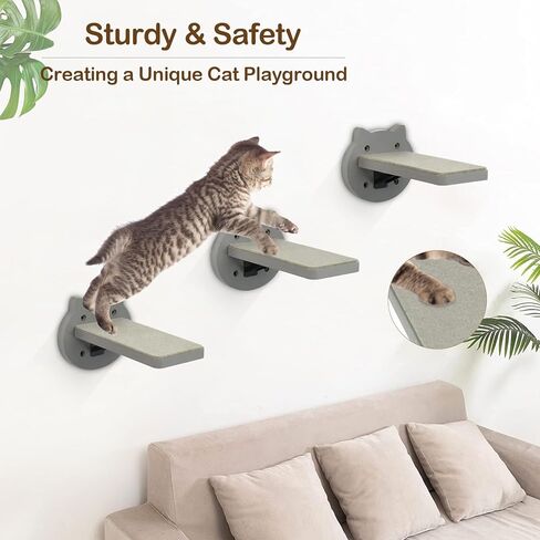 3 عبوات من أرفف تسلق القطط على الحائط، أرفف على الحائط للقطط مع وسادة خدش، أثاث حائط للقطط، خطوات حائط للقطط من أجل لعب تسلق النوم، سلالم القطط، أرجوحة للقطط (أسود) in Kuwait