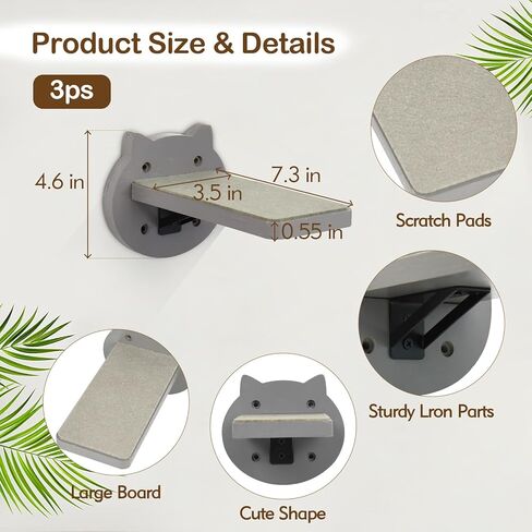 3 عبوات من أرفف تسلق القطط على الحائط، أرفف على الحائط للقطط مع وسادة خدش، أثاث حائط للقطط، خطوات حائط للقطط من أجل لعب تسلق النوم، سلالم القطط، أرجوحة للقطط (أسود) in Kuwait