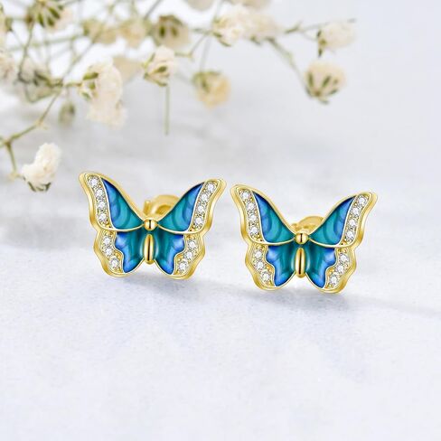 Sterling Silver Enamel Butterfly Earrings for Women Girl Sensitive Ears in Saudi Arabia