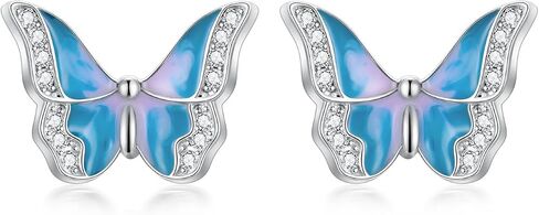 Sterling Silver Enamel Butterfly Earrings for Women Girl Sensitive Ears in Saudi Arabia