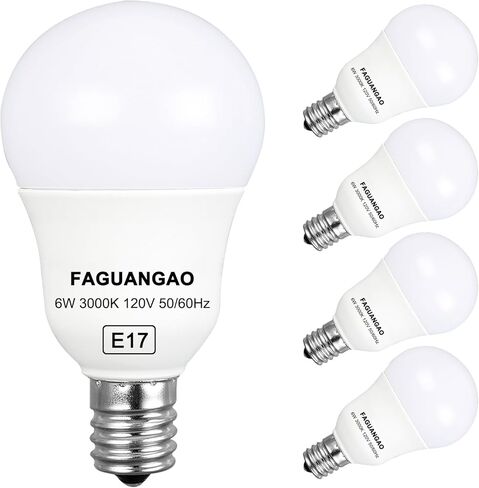 FAGUANGAO E17 Intermediate Base LED G14 Bulbs, 6W 60W Equivalent, 5000K Daylight, 600LM,Globe Light Bulbs for Ceiling Fan, Chandelier Lighting, Not Dimmable, Pack of 4 in Kuwait