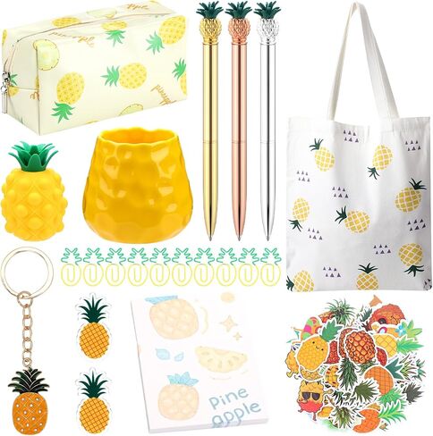 71 Pcs Pineapple Office Supplies, Pineapple Theme Sticky Note Pen Pineapple Birthday Pencil Bag Canvas Bag Squeeze Pineapple Sticker Toy for Home Office School Pineapple Party Gift Supply Decor in Saudi Arabia