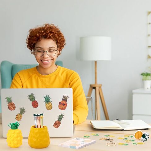 71 Pcs Pineapple Office Supplies, Pineapple Theme Sticky Note Pen Pineapple Birthday Pencil Bag Canvas Bag Squeeze Pineapple Sticker Toy for Home Office School Pineapple Party Gift Supply Decor in Saudi Arabia