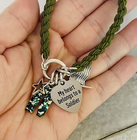 My Heart Belongs to a Soldier Army Boot Band Bracelet Adorable Red White and Blue For Army Mom Wife Airwoman Woman Deployment Gift in Saudi Arabia