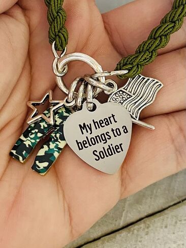 My Heart Belongs to a Soldier Army Boot Band Bracelet Adorable Red White and Blue For Army Mom Wife Airwoman Woman Deployment Gift in Saudi Arabia
