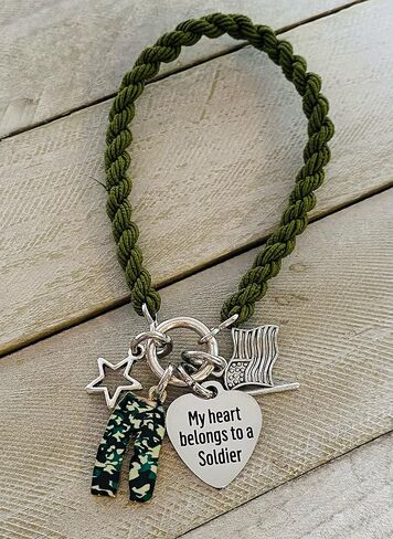 My Heart Belongs to a Soldier Army Boot Band Bracelet Adorable Red White and Blue For Army Mom Wife Airwoman Woman Deployment Gift in Saudi Arabia
