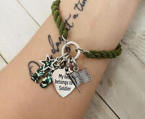 My Heart Belongs to a Soldier Army Boot Band Bracelet Adorable Red White and Blue For Army Mom Wife Airwoman Woman Deployment Gift in Saudi Arabia