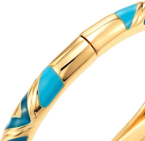 COOLSTEELANDBEYOND Gold-Tone Bangle Bracelet with Turquoise Blue Enamel, Hinged Clasp, Geometric Cut-Out Design in Saudi Arabia