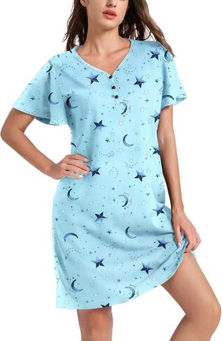 ENJOYNIGHT Womens Cotton Nightgown Nightshirt Button Down Sleep Shirt in Saudi Arabia