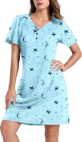 ENJOYNIGHT Womens Cotton Nightgown Nightshirt Button Down Sleep Shirt in Saudi Arabia