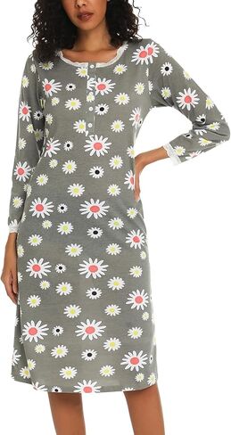 ENJOYNIGHT Womens Cotton Nightgown Nightshirt Button Down Sleep Shirt in Saudi Arabia