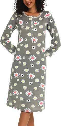 ENJOYNIGHT Womens Cotton Nightgown Nightshirt Button Down Sleep Shirt in Saudi Arabia