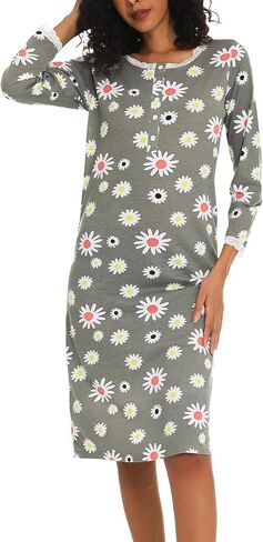 ENJOYNIGHT Womens Cotton Nightgown Nightshirt Button Down Sleep Shirt in Saudi Arabia